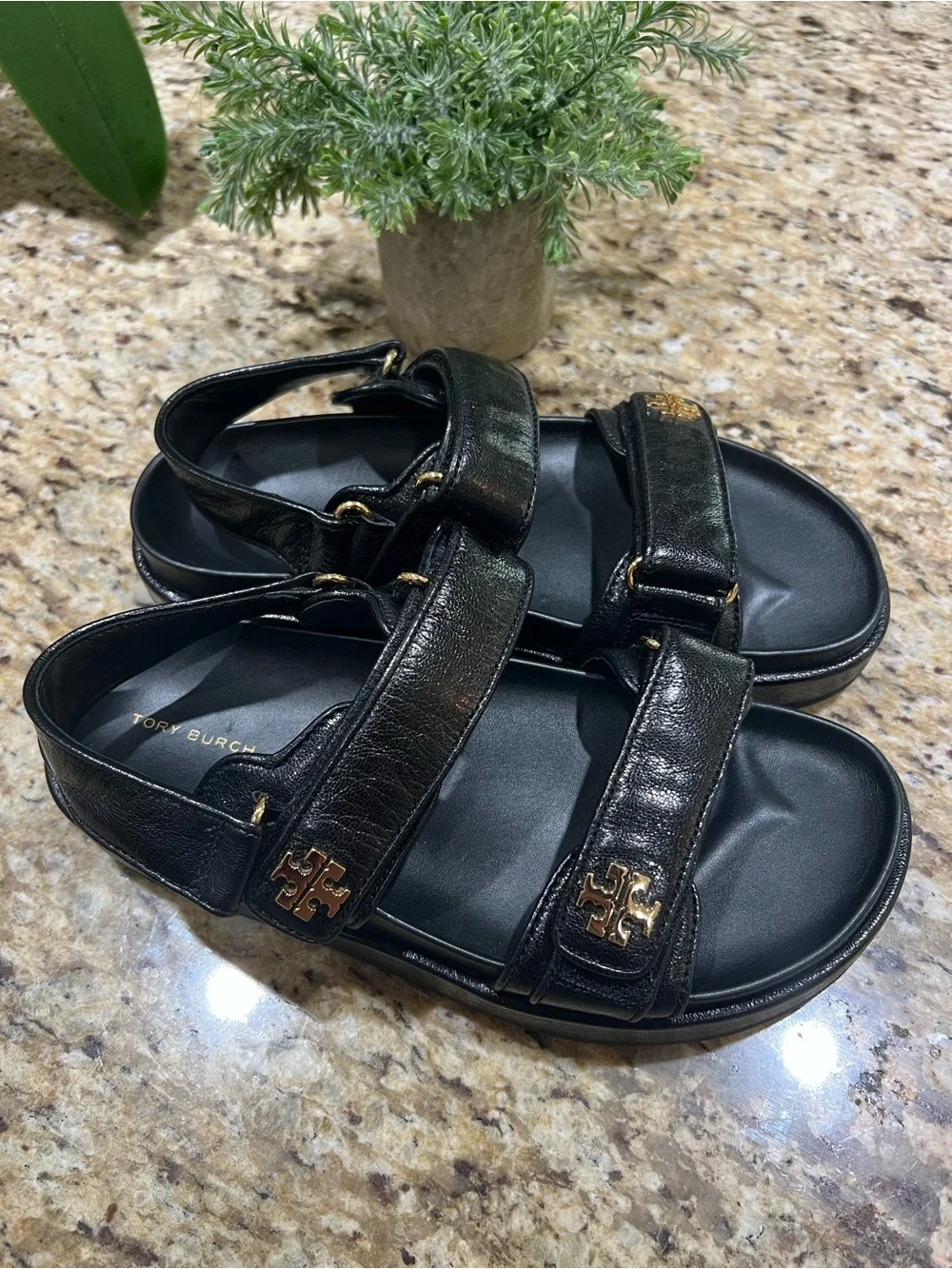 Tory Burch Kira Black Leather Slingback Sandals 8M